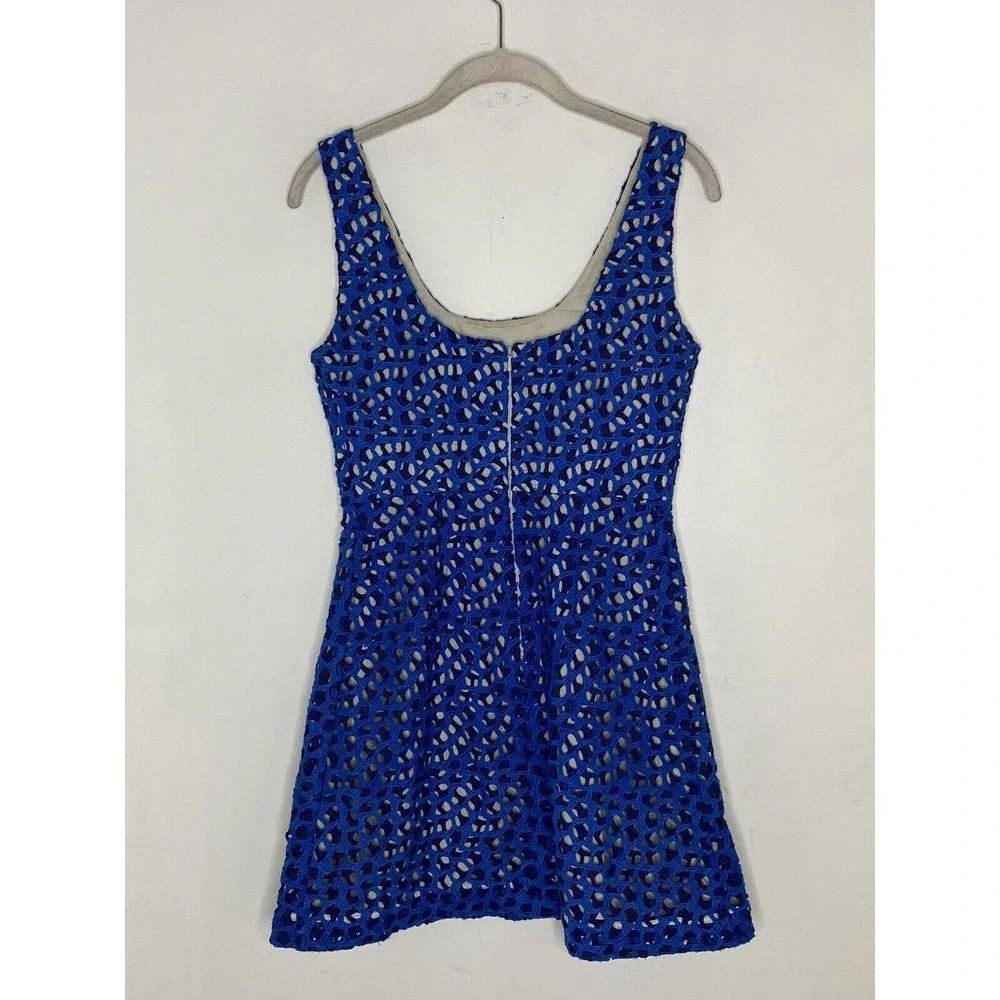 French Connection Blue Crochet A-Line Dress Women's Blue Crochet Colorful Sz 0 - Picture 5 of 5
